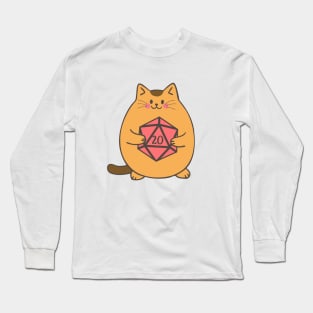 Cute Cat with Polyhedral D20 Dice Long Sleeve T-Shirt